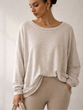 aerie Light Gray Relaxed Crewneck Sweatshirt
